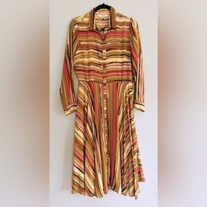Label Ritu Kumar Indian Designer Marina Striped MIDI Boho Shirt Dress Size Med.